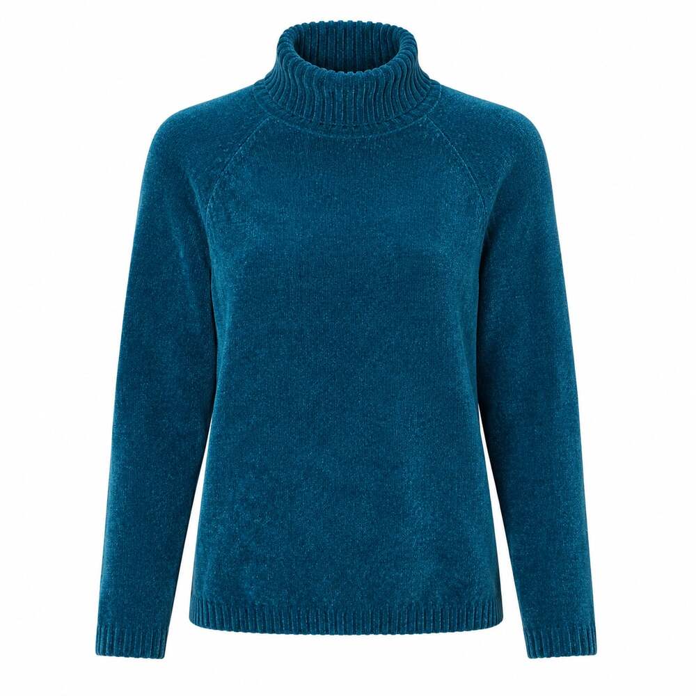 Chicos Women’s Teal Velvet Turtleneck Sweater Size 2 Large Soft Plush Knit Cozy